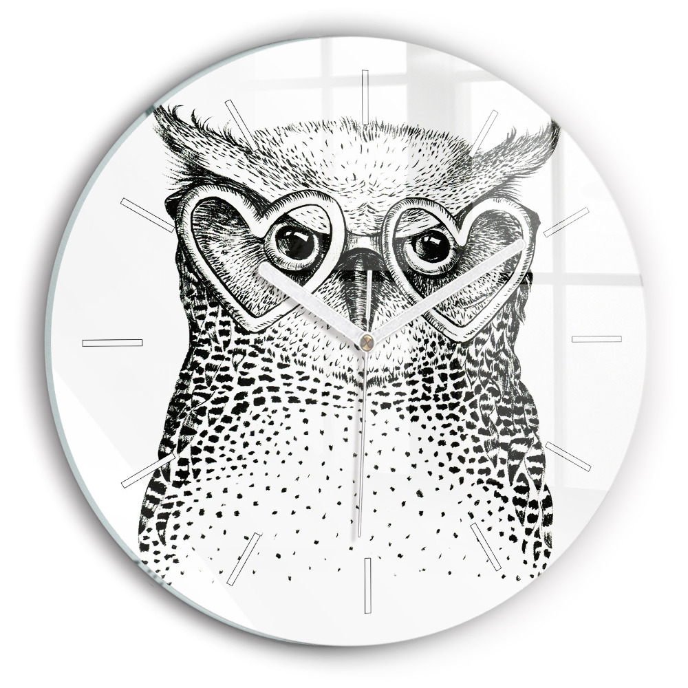Horloge ronde murale Hibou dessiné avec des lunettes