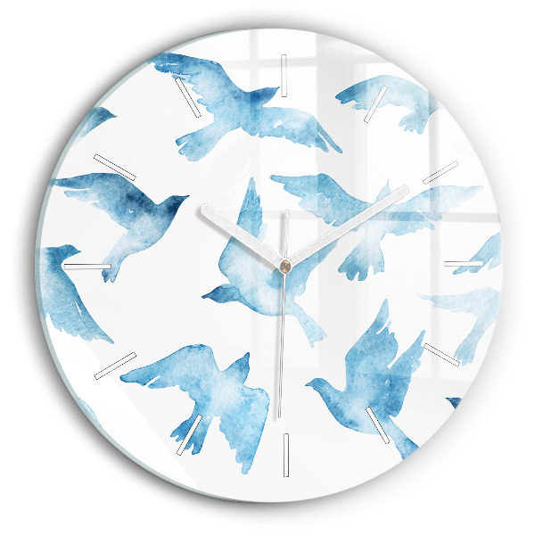 Horloge ronde en verre Oiseaux bleus en vol