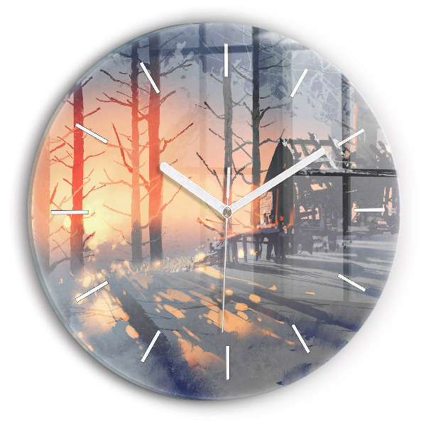 Horloge ronde Paysage hivernal d'arbres