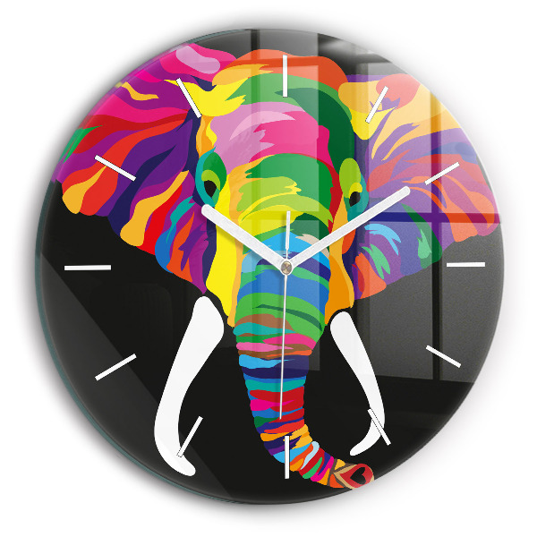 Horloge ronde en verre Éléphant coloré