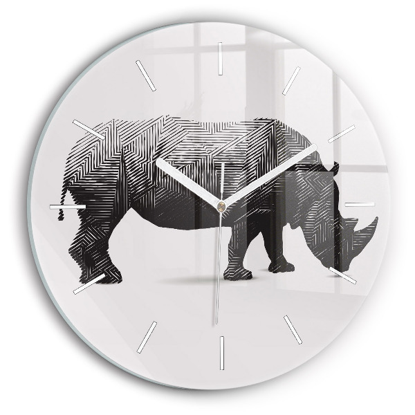 Horloge ronde Rhinocéros - dessin au trait