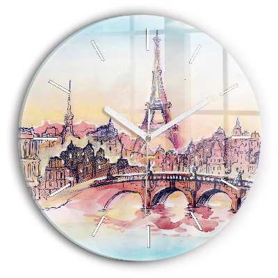 Horloge ronde en verre Paysage peint de Paris