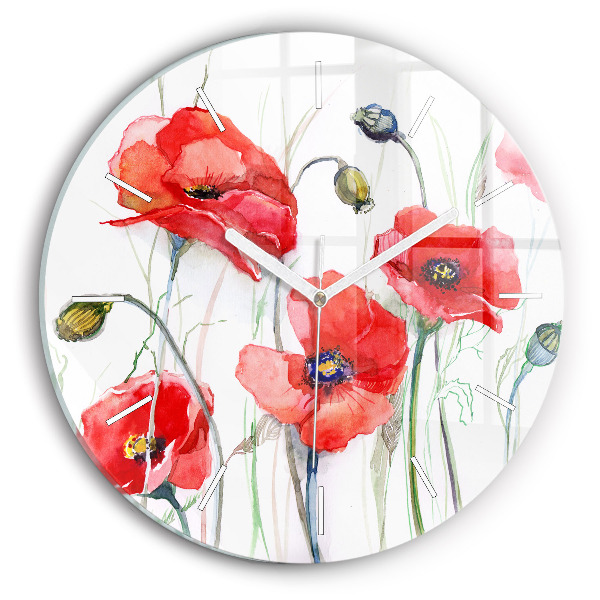 Horloge ronde murale Coquelicots rouges peints