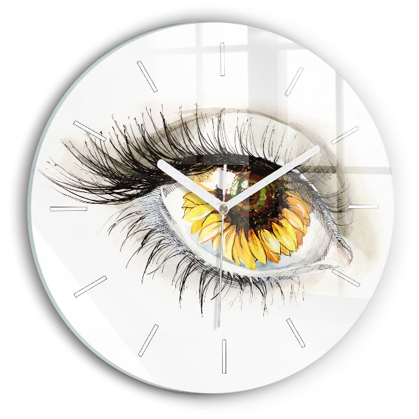 Horloge ronde en verre Tournesol dans l'oeil