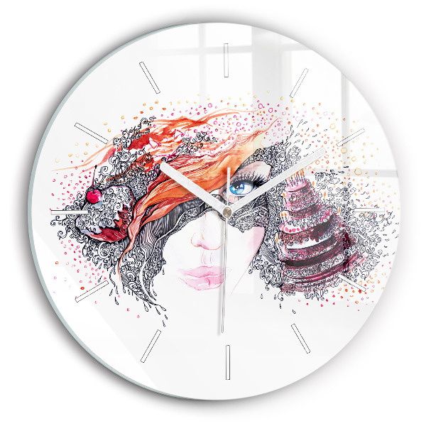 Horloge ronde murale Femme douce avec un gâteau