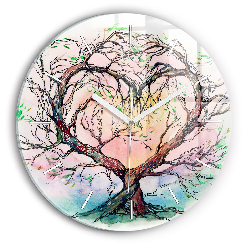 Horloge ronde en verre Cœur d'arbre de la nature