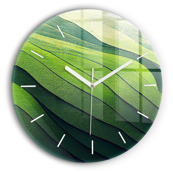 Horloge ronde en verre Champs verts abstraits