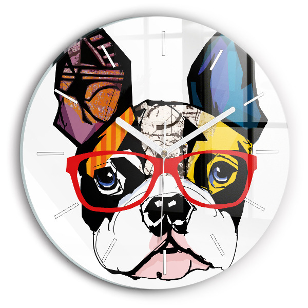 Horloge ronde murale Bouledogue français à lunettes