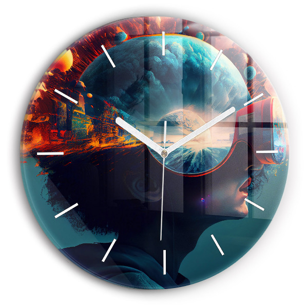 Horloge ronde en verre Monde futuriste
