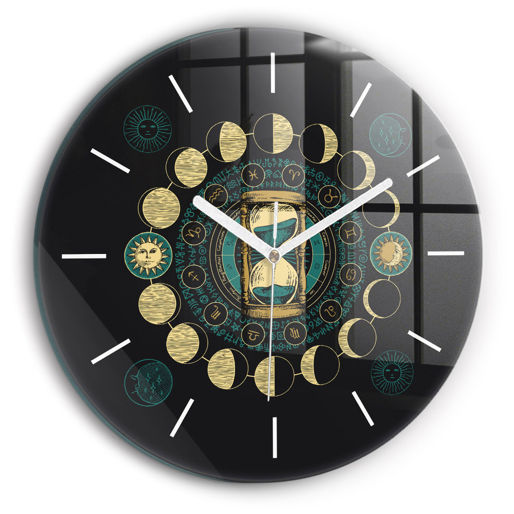 Pendule murale ronde Phases de la lune et sablier