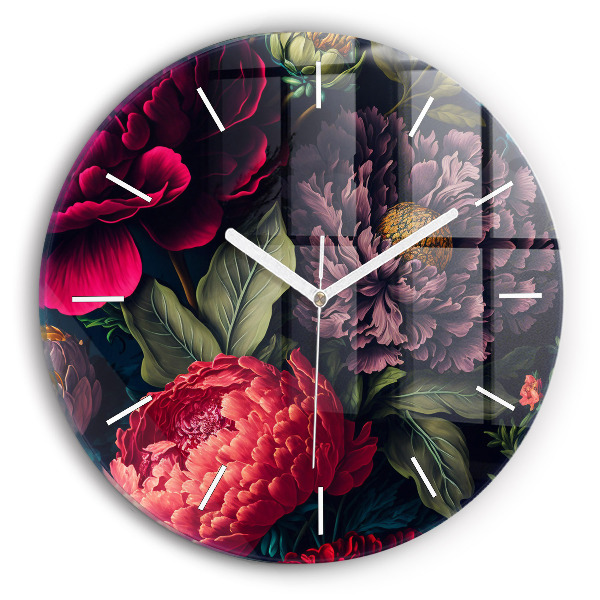 Horloge ronde en verre Bouquet de fleurs vintage