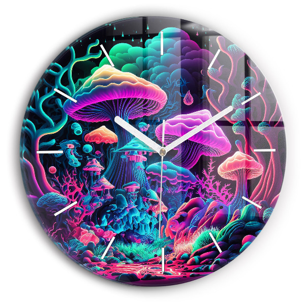 Horloge ronde en verre Champignons néon