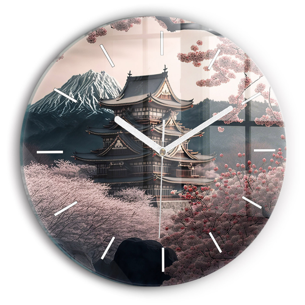 Horloge ronde murale Tour et fleurs en Asie