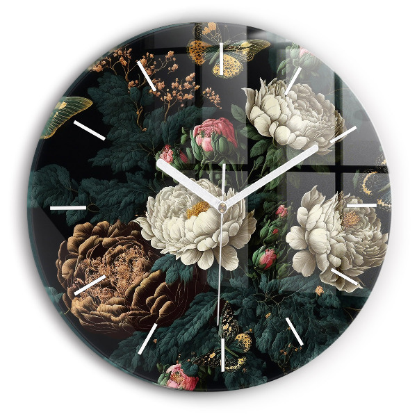 Horloge ronde Fleur et papillons dorés