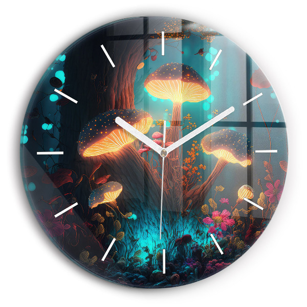 Horloge ronde murale Forêt et champignons magiques