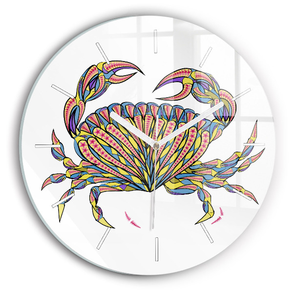 Horloge ronde en verre Crabe ethnique