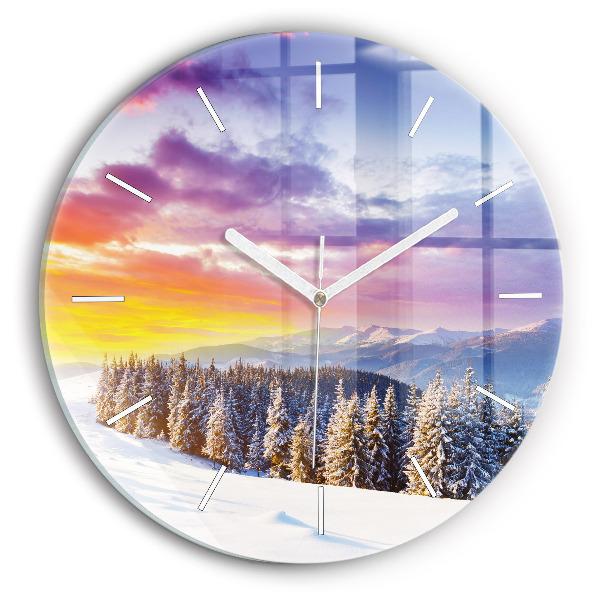 Horloge ronde murale Paysage de montagne hivernal