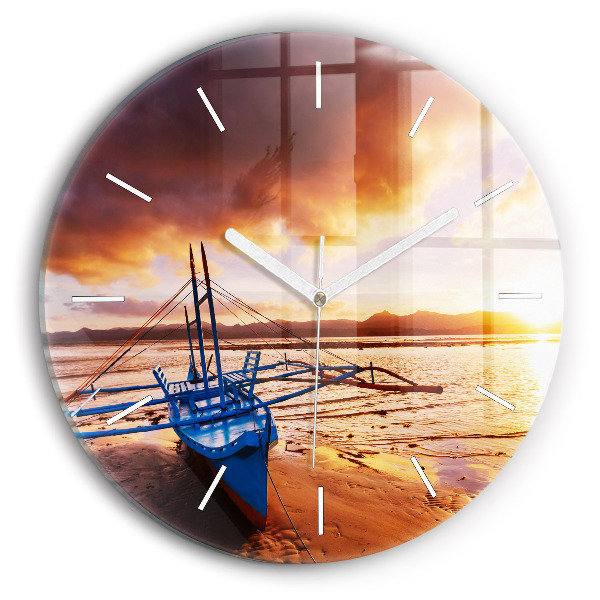 Horloge ronde Bateau et coucher de soleil