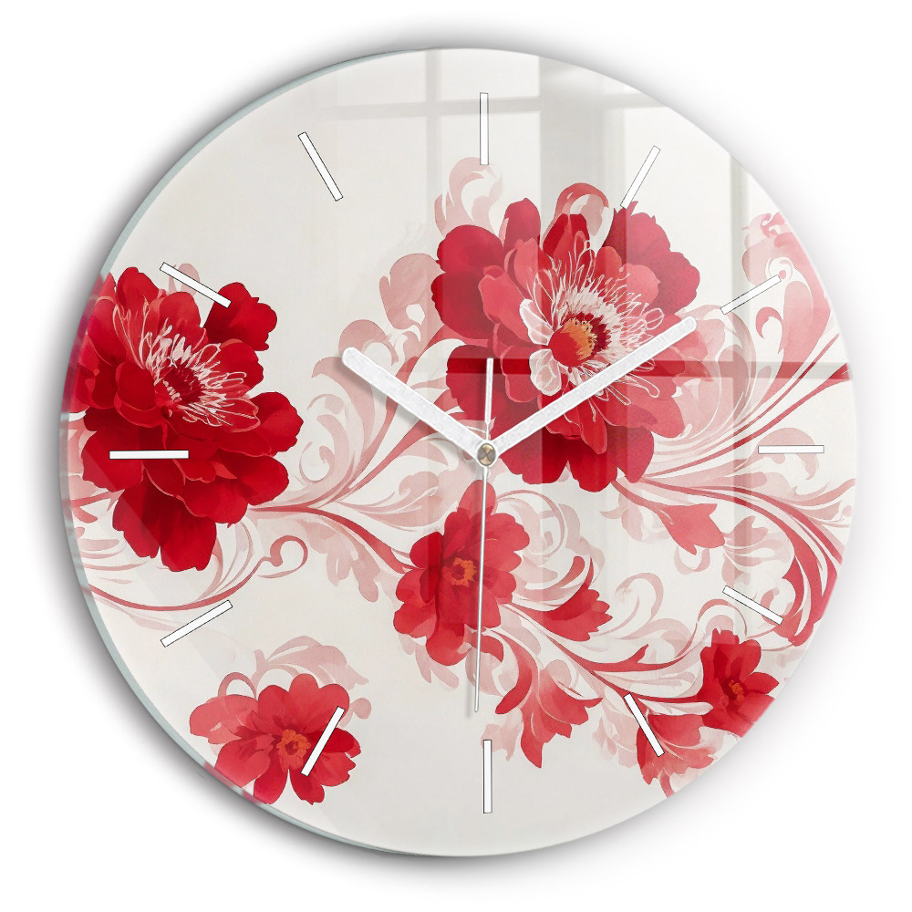 Pendule murale ronde Fleurs rouges
