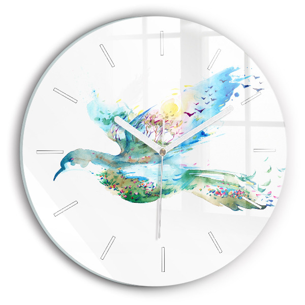 Horloge ronde murale Abstraction d'un oiseau et d'un printemps