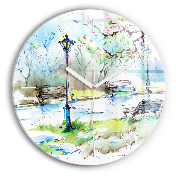 Horloge ronde en verre Printemps pittoresque