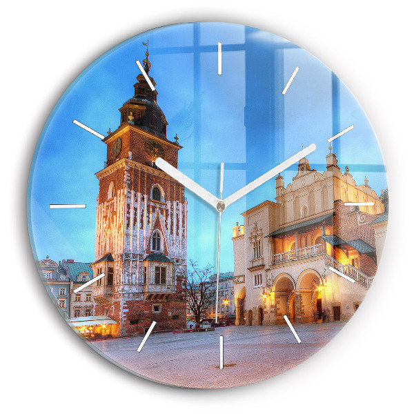 Horloge ronde en verre Place du marché principal à Cracovie