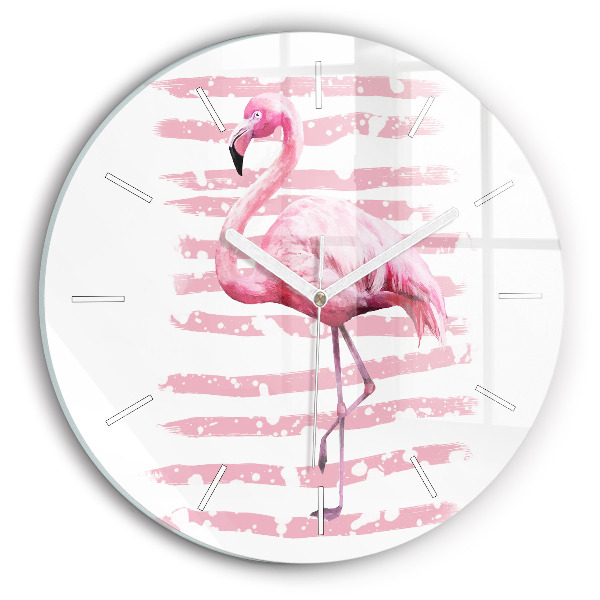 Horloge ronde en verre Graphique de flamant rose