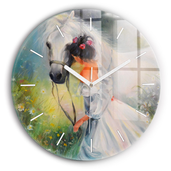 Horloge ronde Belle femme avec cheval