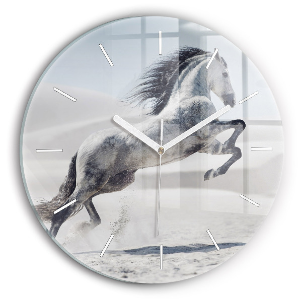 Horloge ronde murale Cheval blanc au galop