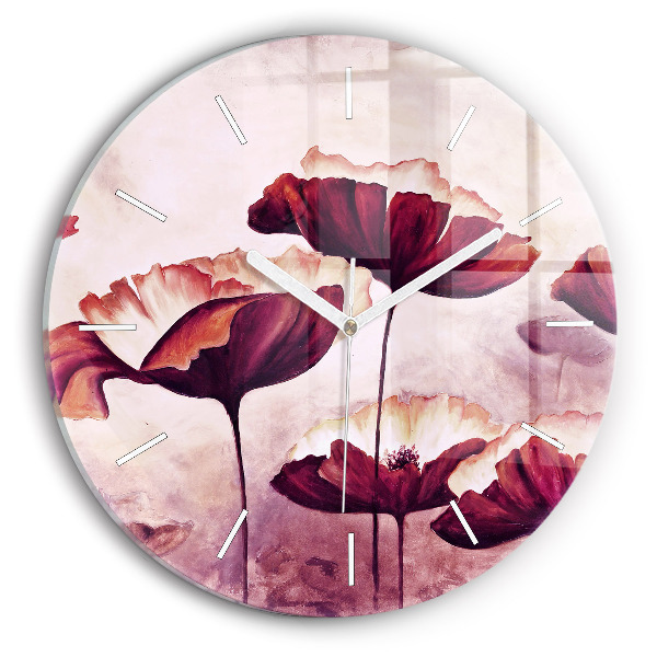 Horloge ronde en verre Fleur de coquelicot