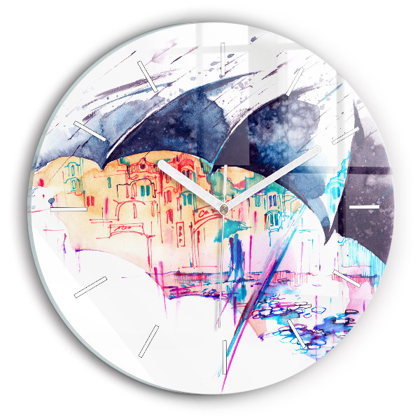 Horloge ronde murale Parapluie et ville