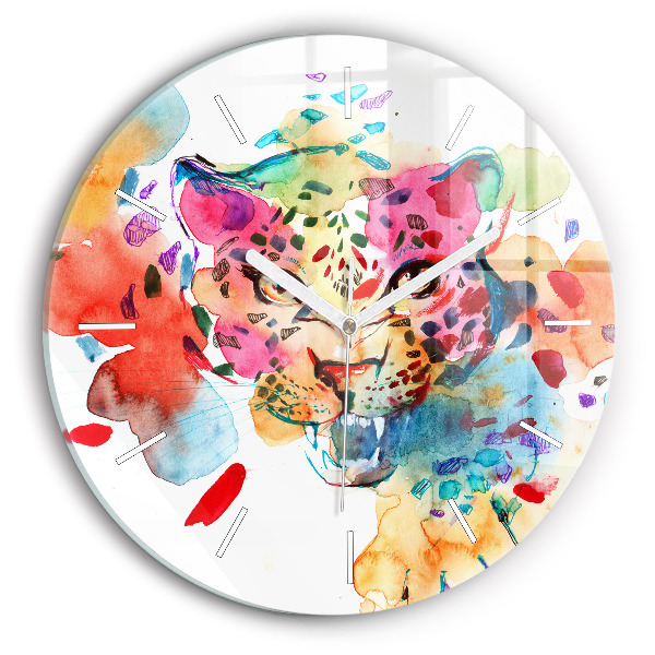 Horloge ronde en verre Chat sauvage abstrait