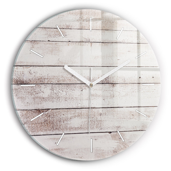 Horloge ronde en verre Planches de bois clair