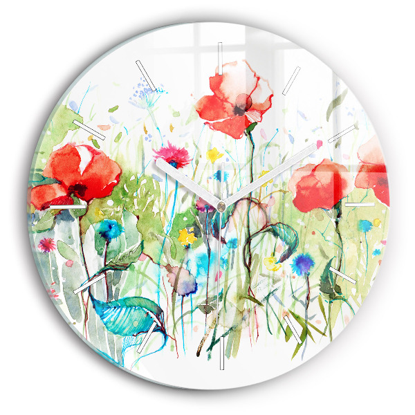 Pendule murale ronde Fleurs dans une prairie