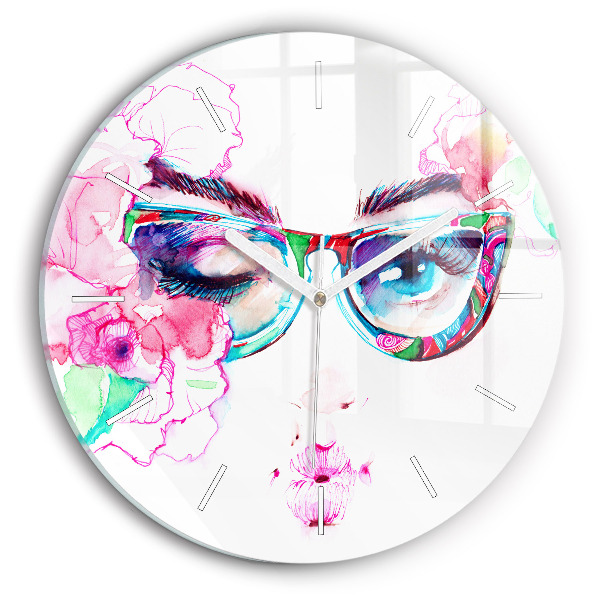 Pendule murale ronde Femme avec des lunettes