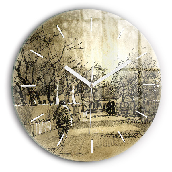 Horloge ronde murale Parc et arbres en sépia