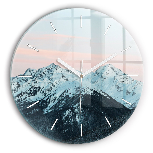 Horloge ronde en verre Chaîne de montagnes en hiver