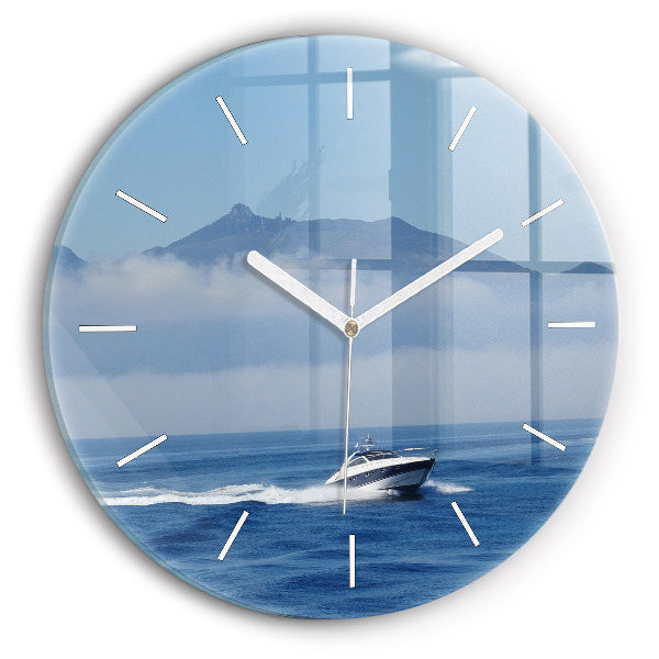 Horloge ronde en verre Bateau flottant sur l'océan