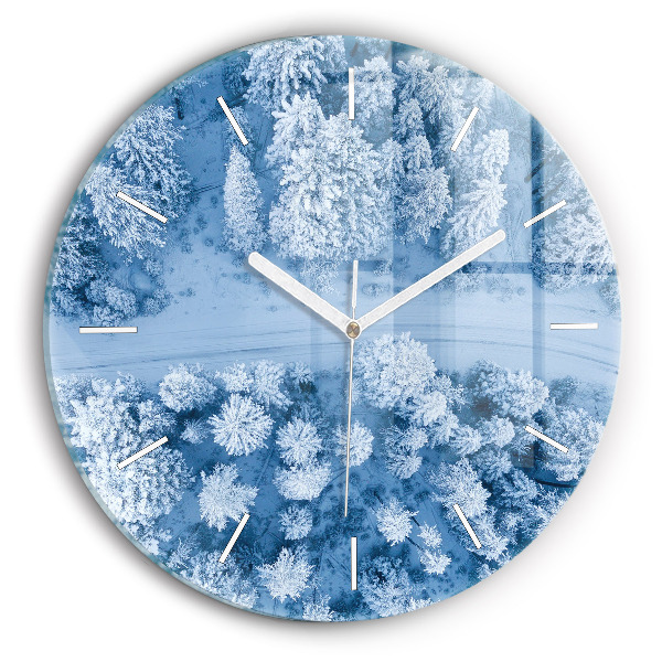 Horloge ronde en verre Forêt en hiver