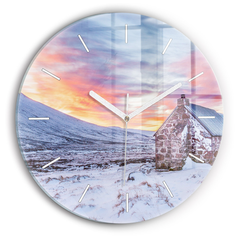 Pendule murale ronde Chalet dans les montagnes