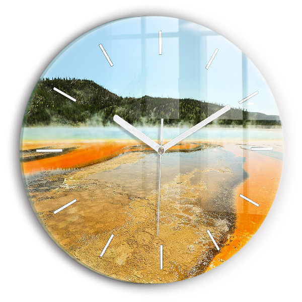 Horloge ronde en verre Lac avec montagnes