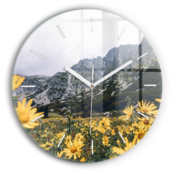 Horloge ronde Prairie de fleurs dans les montagnes