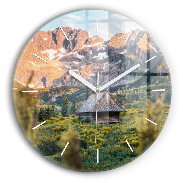 Horloge ronde en verre Chalet dans les Tatras