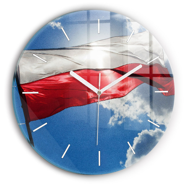 Horloge ronde murale Drapeau polonais sur fond de ciel