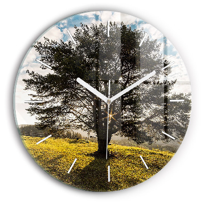 Horloge ronde en verre Arbre sur une colline