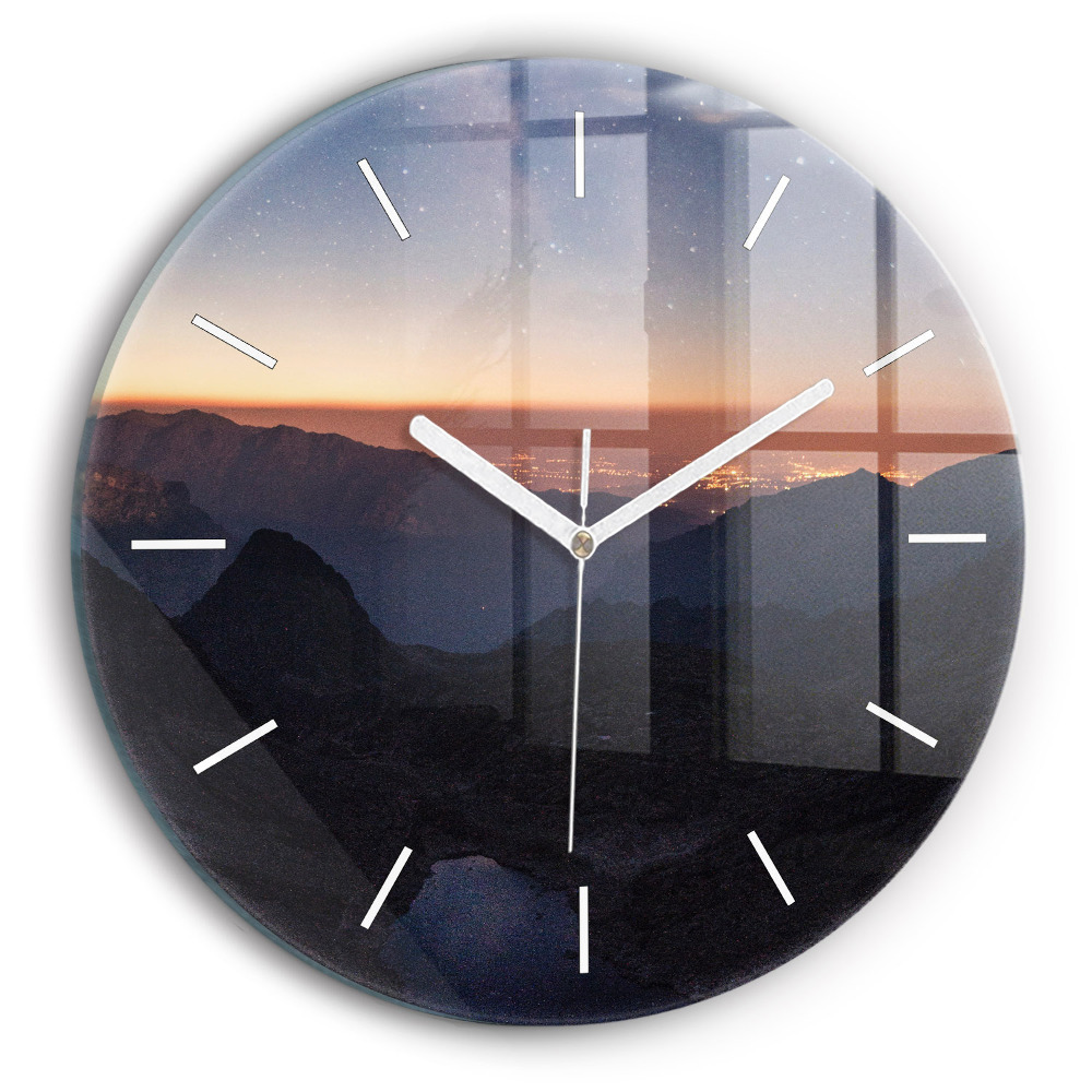 Pendule murale ronde Montagnes au coucher du soleil