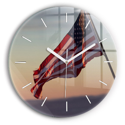 Horloge ronde en verre Le drapeau américain flottant