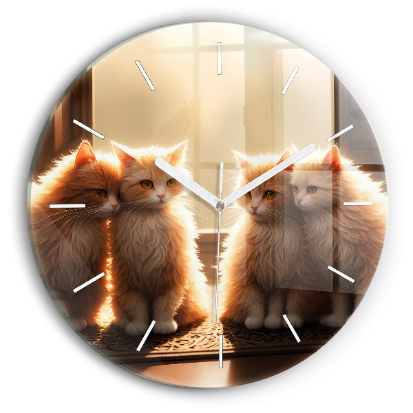 Horloge ronde en verre Quatre chats au soleil