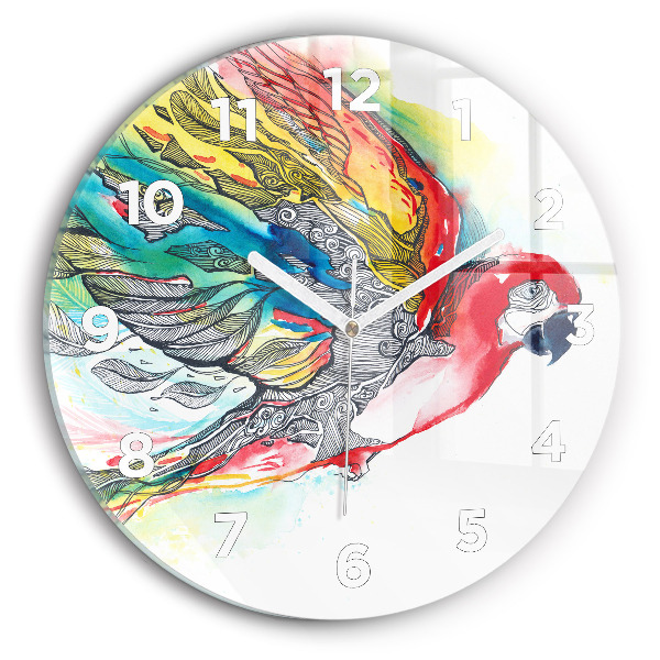 Pendule murale ronde Perroquet coloré en vol