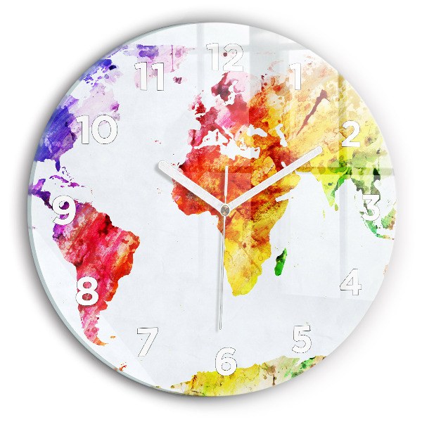 Pendule murale ronde Carte du monde à l'aquarelle